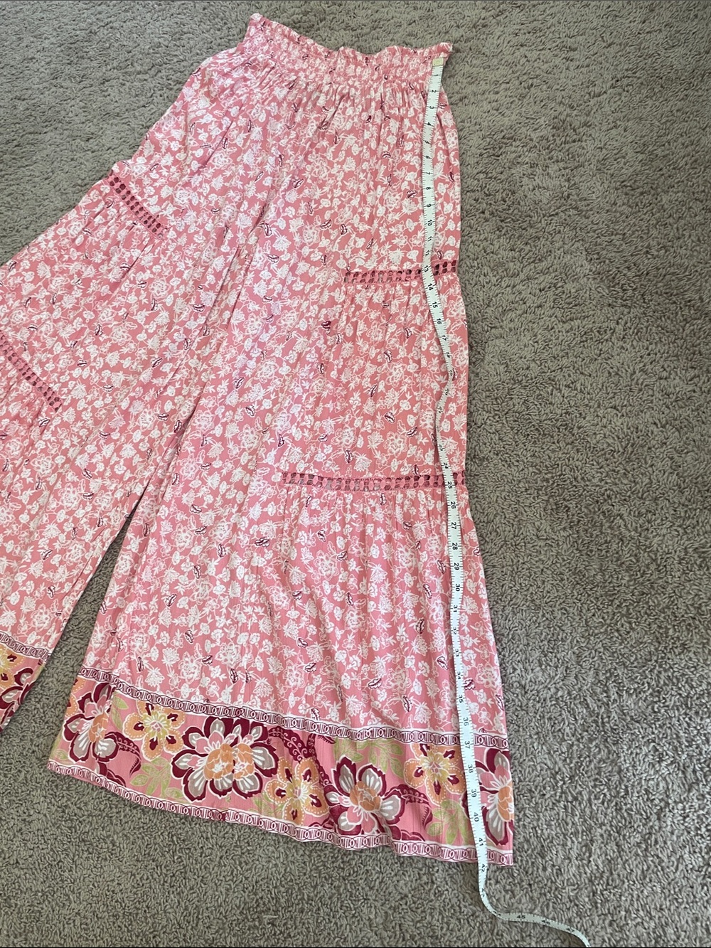 NWOT never worn Angie Pink Floral Wide-Leg pant with Border Print - Picture 4 of 7